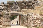 View of the Lion Gate from inside the enclosure, Mycenae, Greece.
