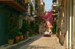 Nafplio, restaurant tables in a street, Greece.