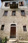 Traditional storey house and balcony, Pinakates, Pelion, Greece.