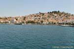 Panorama arriving with the ferry, Poros, Greece.