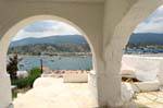 View of the arcades in the tops of the city, Poros, Greece.