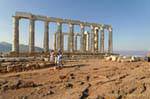 The Temple of Poseidon overlooking the sea about 60 meters, Sounion, Greece.