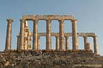 Hexastyle rectangular temple which there are 15 columns of the 42 original, Cape Sounion, Greece.