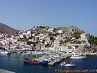 Panorama of the harbor, Hydra, Greece.