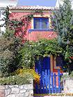House pink and blue, Spetses, Greece.