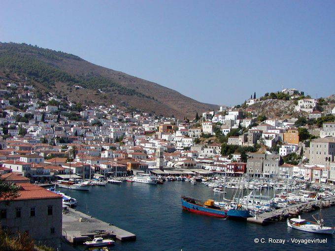 View of the port of Hydra from the fort - Greece