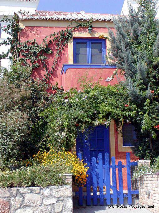 House pink and blue, Spetses - Greece