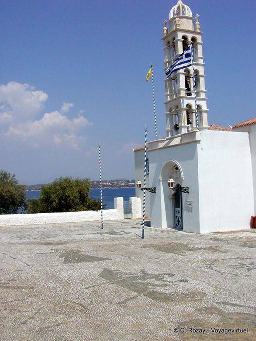 Bell tower and entrance to the monastery Agios Nikolaos, Spetses - Greece