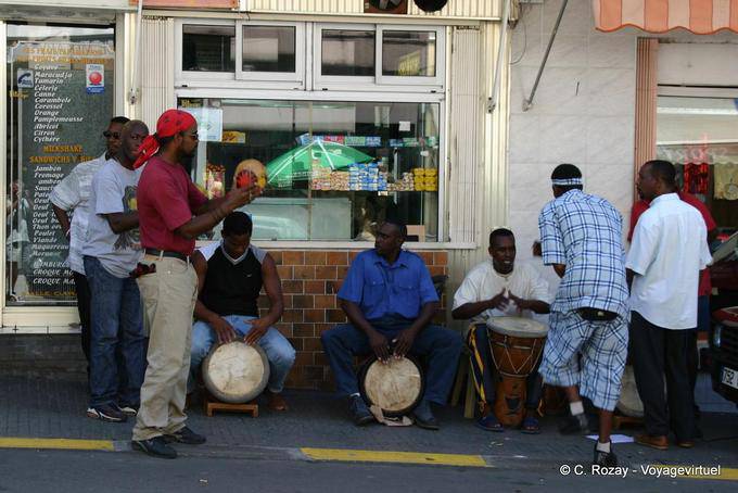 Gwo-ka musicians in a street in Basse-Terre - Guadeloupe