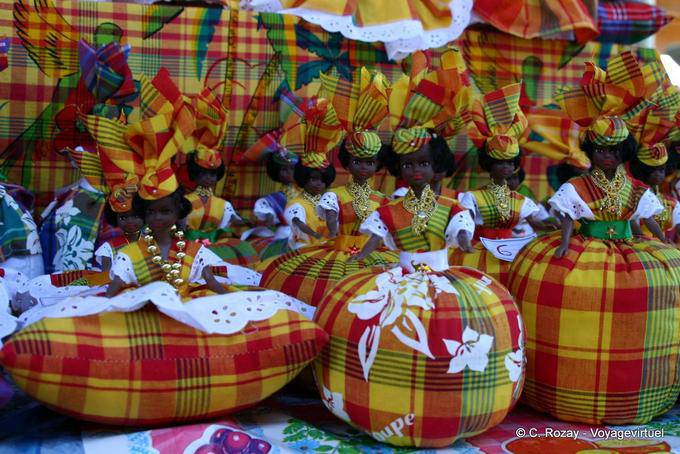 Creole Caribbean dolls in traditional dress, Basse-Terre market - Guadeloupe