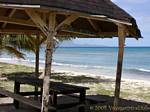 Fragile wooden shelter on the beach Souffleur, Guadeloupe.