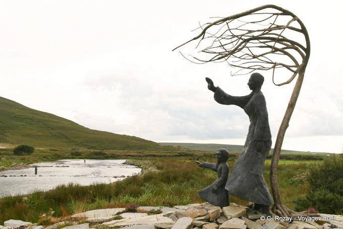 Statue on the banks of the River Ovenduff, Bangor Erris Bog, Mayo Bangor - Ireland