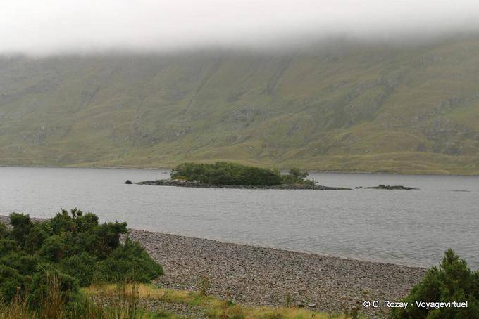 Shore and island on the Doo Lough, County Mayo - Ireland