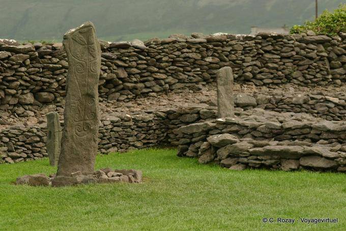 Ogham standing stones inside the Riasc Monastery (Reask), Dingle - Ireland
