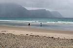 Icy swim with the cliffs of Keel, Achill Island, Ireland.