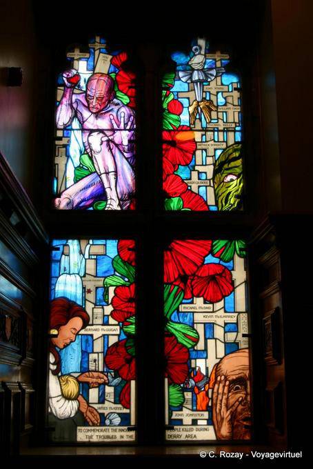 Stained glass close-up in the Guildhall, Derry - Nothern Ireland