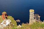 Column erected in cliff edge, Giants Causeway, Nothern Ireland.