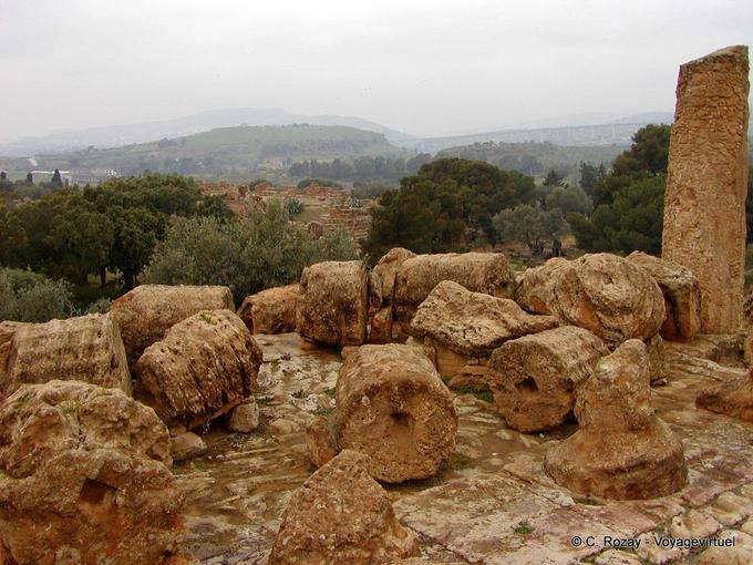 Broken columns of the Temple of Olympian Zeus, valle di Templi, Agrigento - Italy
