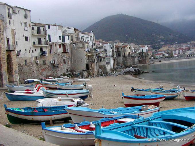 Fishermen's houses on the edge of the water, Cefalu - Italy