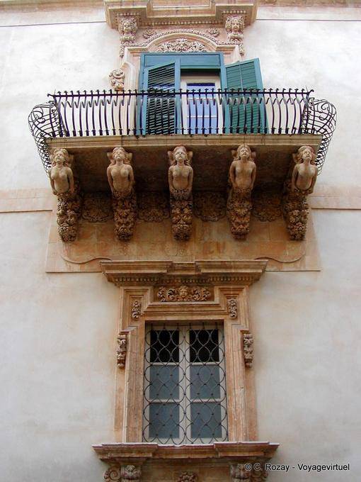 View on a palace balcony Villadorata, Noto - Italy