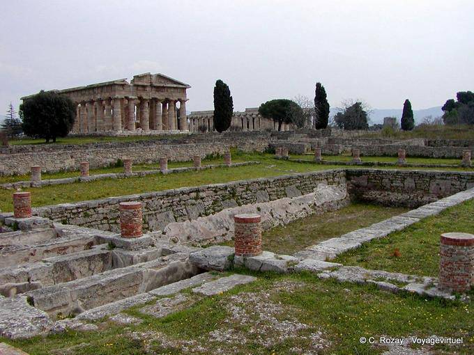 Panorama of the archaeological site, Paestum - Italy