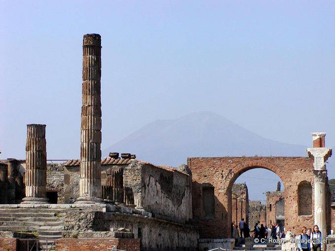 Pompeii Vesuvius on background, Temple of Jupiter - Italy