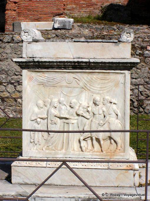Altar of the Temple of Vespasian, Aedes Genii Augusti, Pompeii - Italy