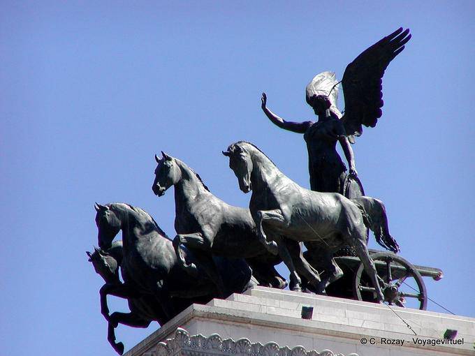 Statue of goddess Victoria driving a chariot, Victor Emmanuel II monument, Rome - Italy
