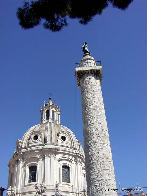 View Trajan's Column and Church of Santa Maria di Loreto Dome, Rome - Italy