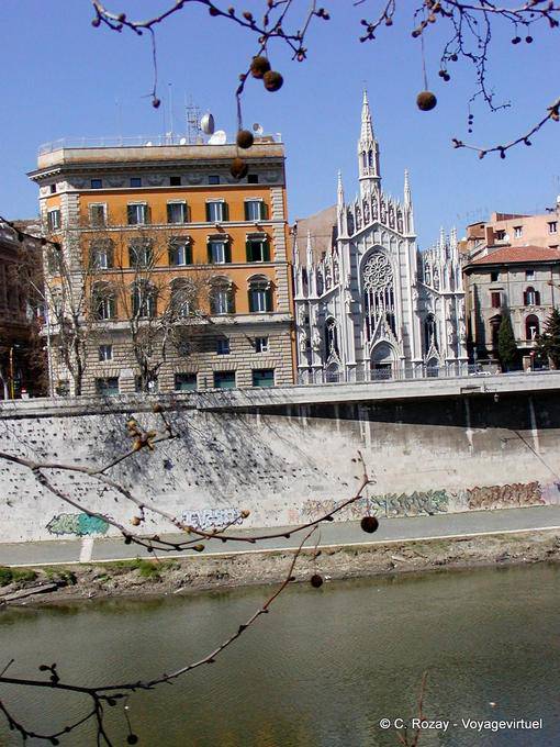 Church of the Sacred Heart of Suffrage view from the banks of the Tiber, Rome - Italy