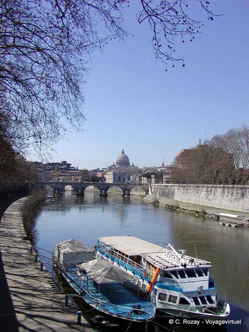 The banks of the Tiber River from the bridge Umberto I, Rome - Italy
