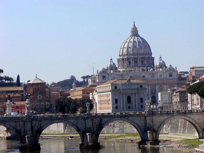 Sant'Angelo Bridge and St. Peter in the background, Vaticano, Rome - Italy