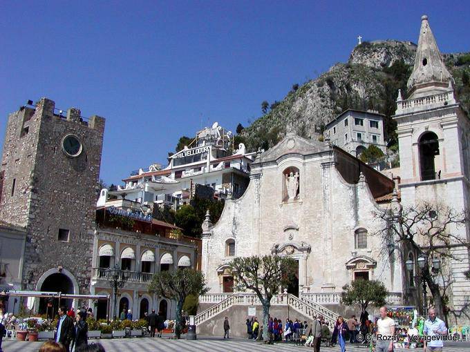 The Clock Tower and San Giuseppe, Place IX Aprile, Taormina - Italy