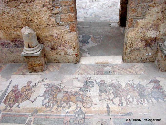 Palestra or Cirque du Salon, the representative mosaic Circus Maximus, Villa Casale - Italy