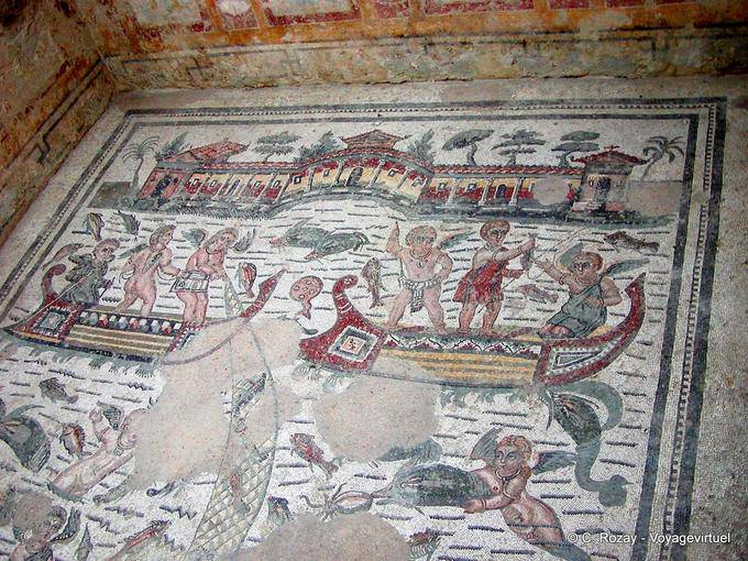 Room fishermen children, mosaic, Villa Casale - Italy
