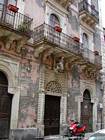 Facade and balconies, Syracuse, Sicily, Italy.
