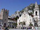 The Clock Tower and San Giuseppe, Place IX Aprile, Taormina, Italy.