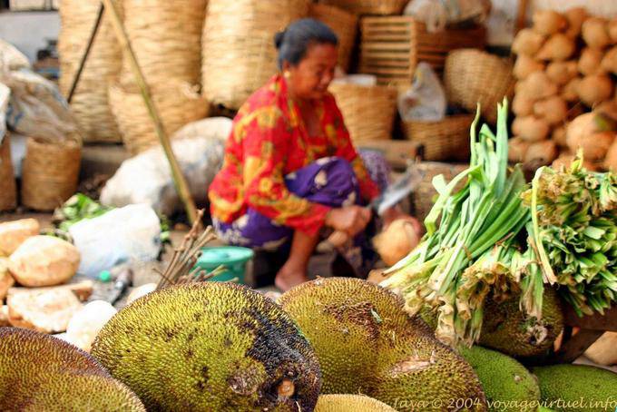 Java durians on a market stall - Indonesia