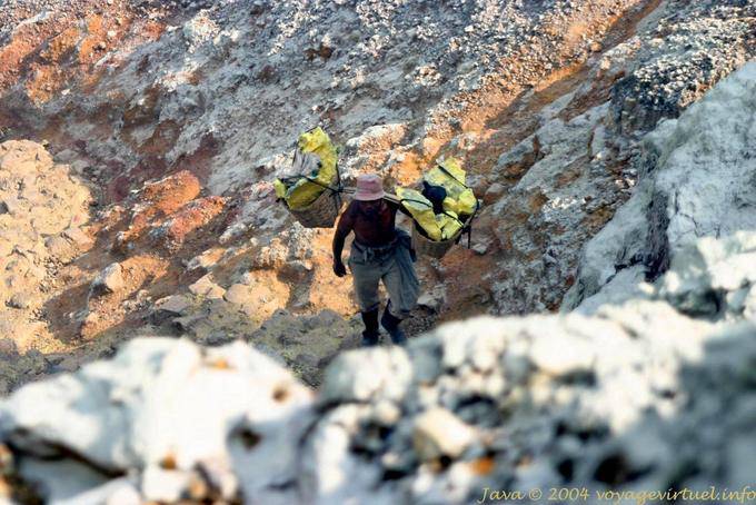 12 tons of sulfur ore are extracted daily, Kawa Ijen, Java - Indonesia