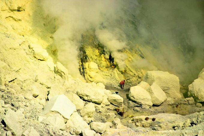 In fumaroles harmful acids for health, Kawa Ijen, Java - Indonesia