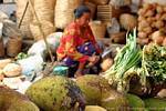 Java durians on a market stall, Indonesia.