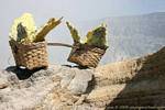 Basket bamboo slats balance on the bleeding edge, Kawah Ijen, Java, Indonesia.