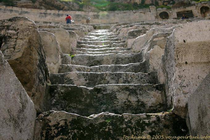 Staircase between the stands of the Roman theater, Amman - Jordan