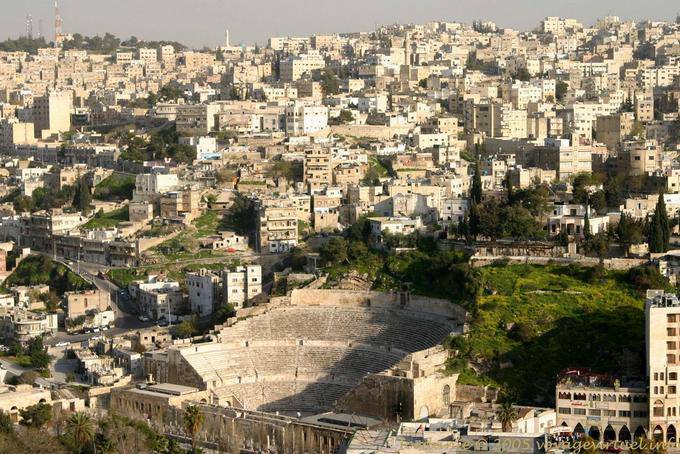 Panorama Roman theater from the Citadel, Amman - Jordan