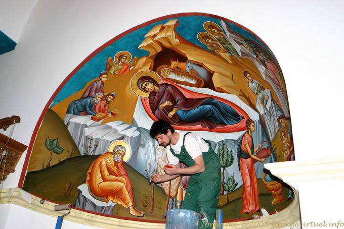 Painter in the Orthodox church of Qasr el Yehud, Bethany - Jordan