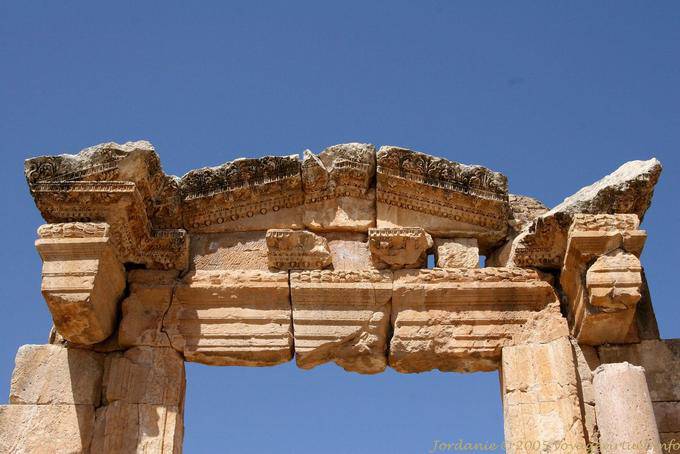Richly decorated portal resumption of Dionysos temple, Cathedral, Jerash - Jordan