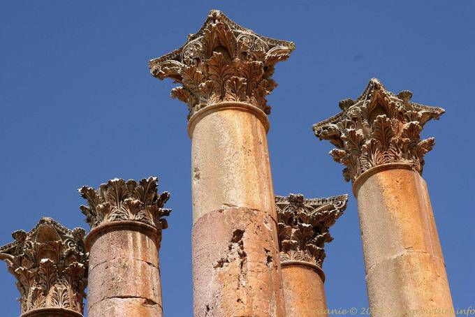 Finesse columns surrounding the sacred precincts of the Temple of Artemis, Jerash - Jordan