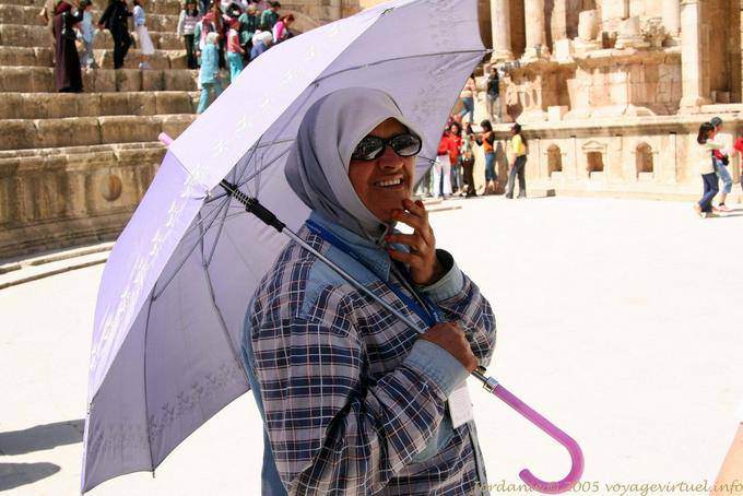 Jordan with an umbrella, southern theater, Jerash - Jordan