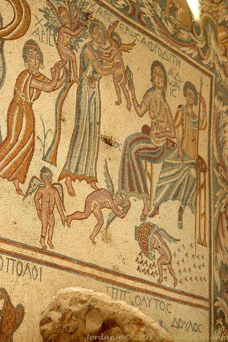 Greek figures, Aphrodite spanking a cherub, Madaba - Jordan