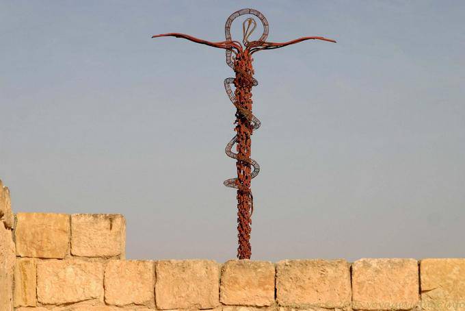 Cross Brazen Serpent, the work of Italian sculptor Giovanni Fantoni, Brazen Serpent statue, Mount Nebo - Jordan